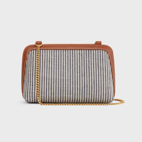 Celine Clutch on Chain Triomphe - Striped Navy Blue Textile & Calfskin Leather - Picture 4 of 6